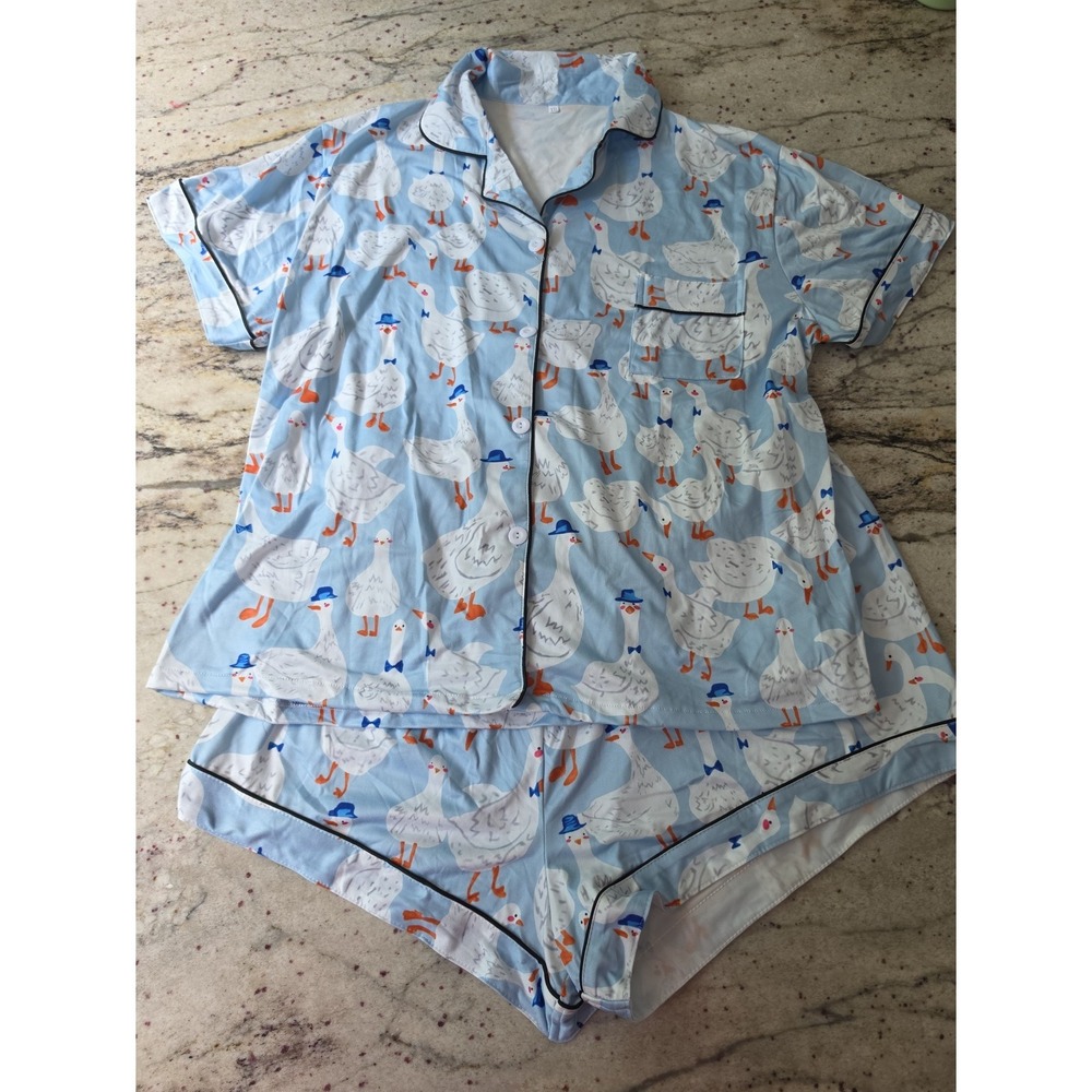 Vintage-like light blue goose print PJs plus size xxl. NWOT